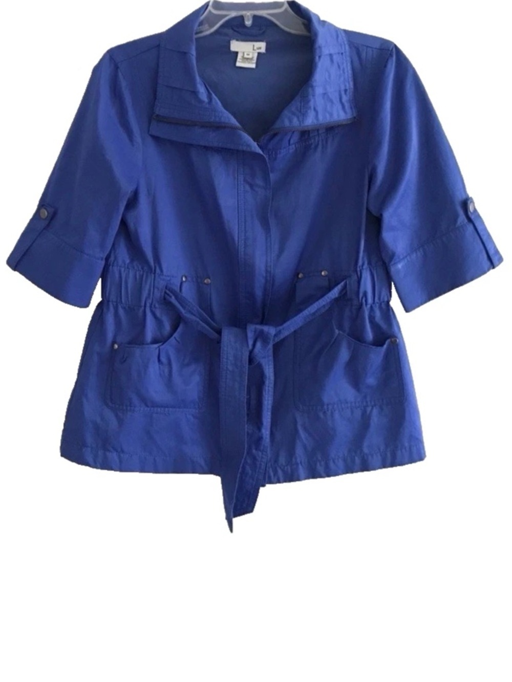 Luii | Short Sleeve Belted Pocket Zipper Jacket Womens Size M Blue